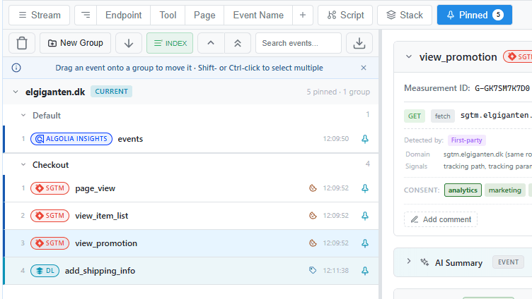 Pinned View in the Event Watcher DevTools panel