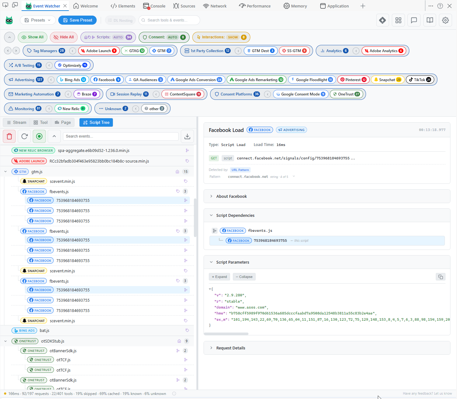 Script Tree view showing script dependencies across 400+ platforms