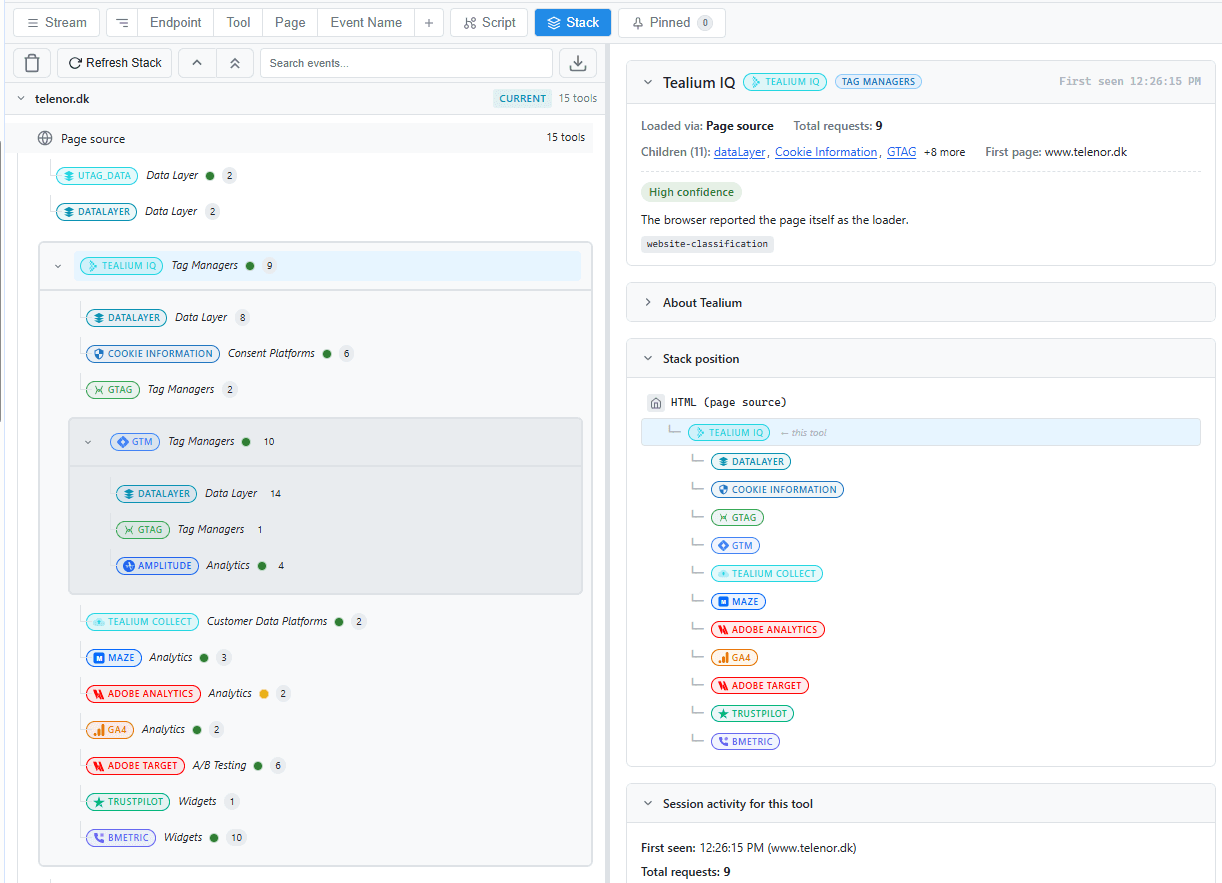 Stack View in the Event Watcher DevTools panel